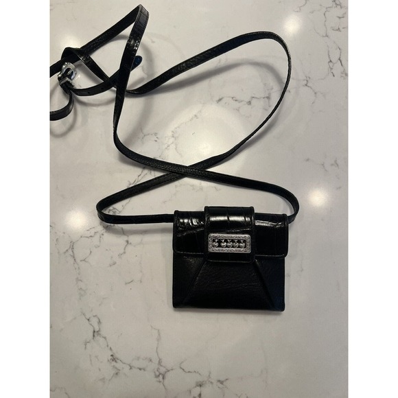 Brighton Black Leather Bi-Fold/Coin Wallet Purse W Strap - Picture 1 of 6